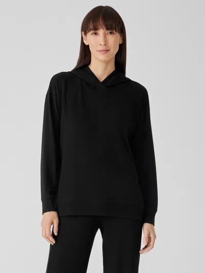 Eileen Fisher Stretch Terry Hooded Top In Black