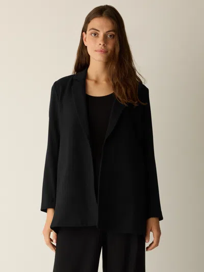 Eileen Fisher Stretch Wool Crepe Long Blazer In Black