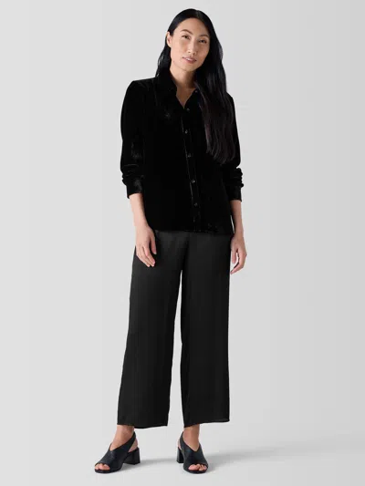 Eileen Fisher Striated Silk Satin Straight Pant In Black