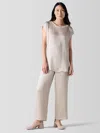 Eileen Fisher Striated Silk Satin Straight Pant In Neutral