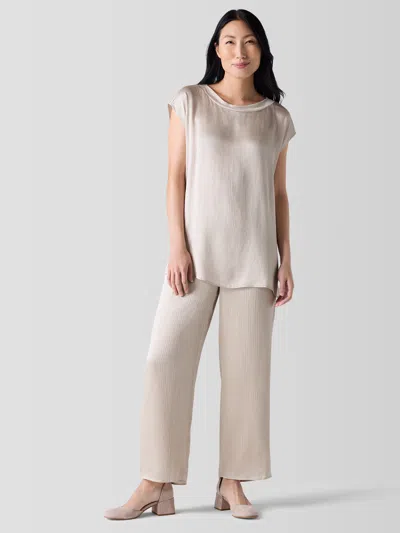 Eileen Fisher Striated Silk Satin Straight Pant In Neutral