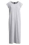 Eileen Fisher Stripe Cap Sleeve Organic Cotton Midi Dress In Dark Pearl