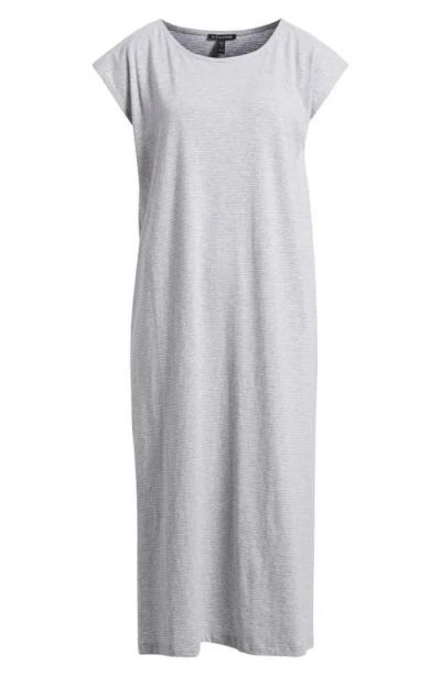 Eileen Fisher Stripe Cap Sleeve Organic Cotton Midi Dress In Dark Pearl