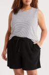 Eileen Fisher Stripe Crewneck Organic Linen Tank In Blue