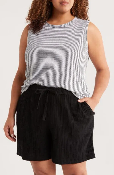 Eileen Fisher Stripe Crewneck Organic Linen Tank In Blue