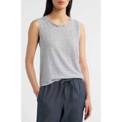 Eileen Fisher Stripe Crewneck Organic Linen Tank