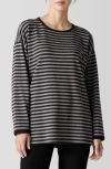 Eileen Fisher Stripe Long Sleeve Crewneck Top In Black/ash