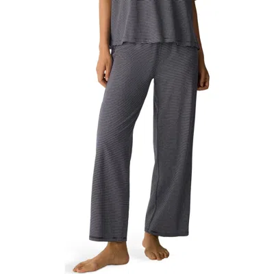 Eileen Fisher Stripe Organic Cotton Ankle Wide Leg Pull-on Pants In Black