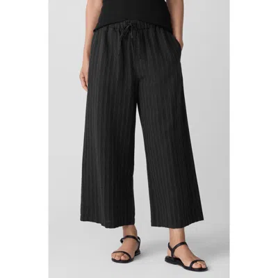 Eileen Fisher Stripe Organic Cotton Blend Crop Wide Leg Pants In Black