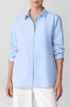 Eileen Fisher Stripe Organic Cotton Button-up Shirt In Blue