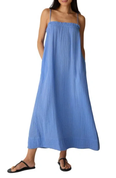 Eileen Fisher Stripe Organic Cotton Gauze Maxi Dress In Blue