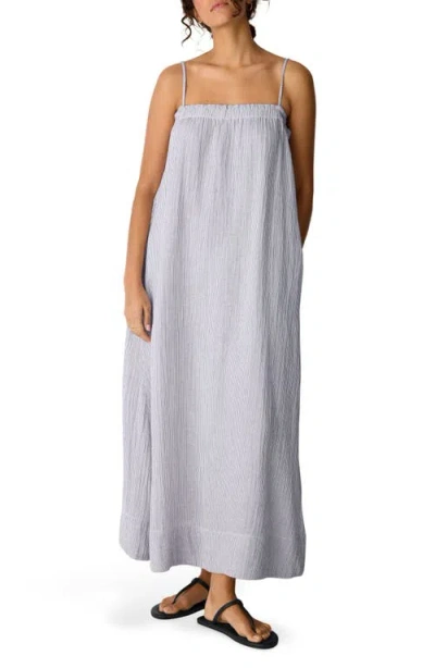 Eileen Fisher Stripe Organic Cotton Gauze Maxi Dress In Brown