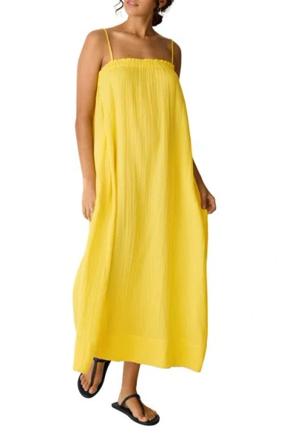 Eileen Fisher Stripe Organic Cotton Gauze Maxi Dress In Yellow