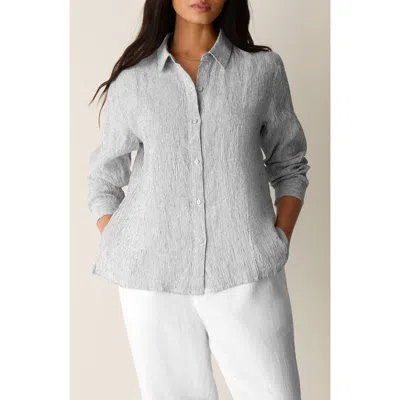 Eileen Fisher Stripe Organic Linen Button-up Shirt In Animal Print