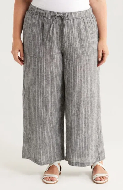 Eileen Fisher Washed Organic Linen Delave Wide Trouser Pant In Gray