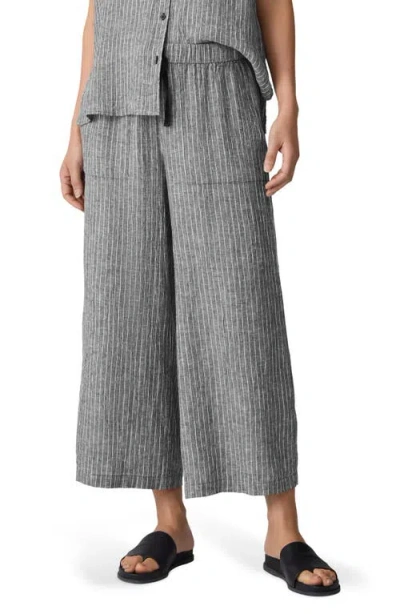 Eileen Fisher Linen Wide Leg Cropped Pants In Black/white