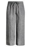Eileen Fisher Linen Cropped Wide Leg Pants In Black/white