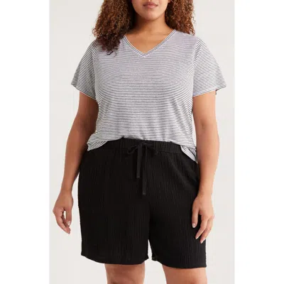 Eileen Fisher Stripe Organic Linen T-shirt In Gray