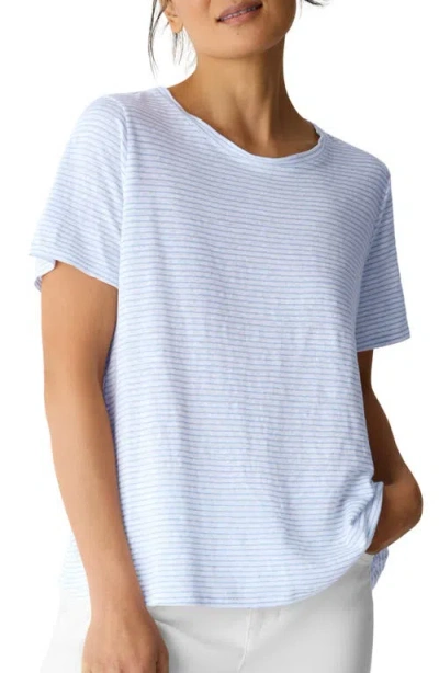 Eileen Fisher Stripe Organic Linen T-shirt In Blue