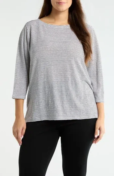 Eileen Fisher Stripe Slim Fit Organic Linen Top In Gray