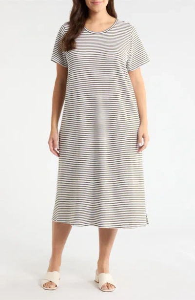 Eileen Fisher Striped Organic Cotton Knit Midi Dress In Multi