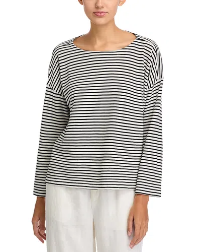 Eileen Fisher Striped Cotton-knit Top In Gray
