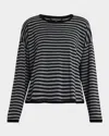 Eileen Fisher Stripe Long Sleeve Crewneck Top In Blackash