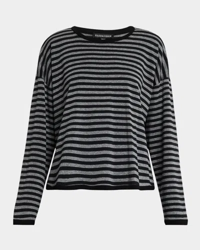 Eileen Fisher Striped Brushed Terry Top In Black/ash