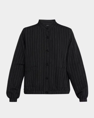 Eileen Fisher Striped Button-front Jacket In Black