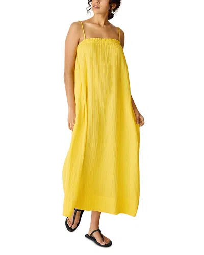 Eileen Fisher Striped Cotton Gauze Maxi Cami Dress In Yellow