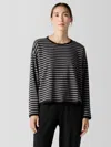 Eileen Fisher Striped Cozy Brushed Terry Box-top In Black