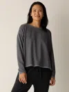 Eileen Fisher Striped Cozy Brushed Terry Box-top In Black