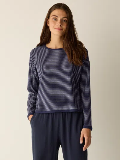 Eileen Fisher Striped Cozy Brushed Terry Box-top In Blue