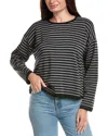 Eileen Fisher Petite Striped Cozy Brushed Terry Hug Box Top In Black