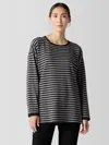 Eileen Fisher Striped Cozy Brushed Terry Long Box-top In Black