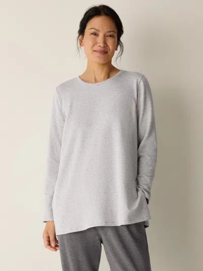 Eileen Fisher Striped Cozy Brushed Terry Long Top In Gray