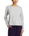 Eileen Fisher Striped Cozy Brushed Terry Round Neck Cropped Boxy Top In Gray