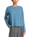 Eileen Fisher Striped Cozy Brushed Terry Round Neck Cropped Boxy Top In Blue