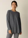 Eileen Fisher Striped Cozy Brushed Terry Long Box-top In Blue