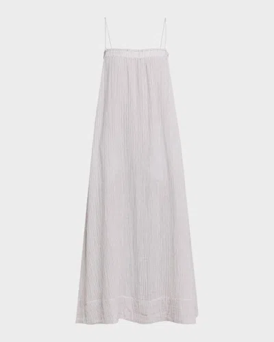 Eileen Fisher Striped Gauzy Organic Cotton Trapeze Maxi Dress In Purple