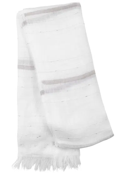 Eileen Fisher Striped Linen-blend Scarf In White