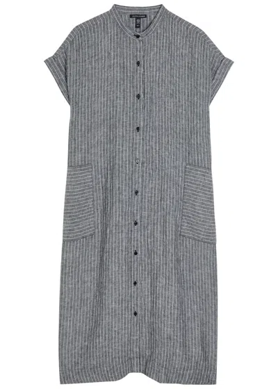 Eileen Fisher Striped Linen Midi Shirt Dress