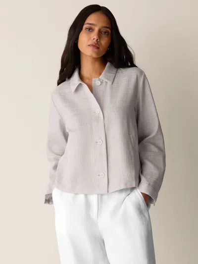 Eileen Fisher Striped Linen Sheen Classic Collar Jacket In Wheat