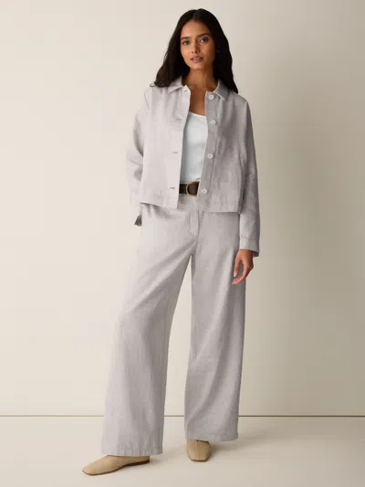 Eileen Fisher Striped Linen Sheen Full-length Trouser In Wheat