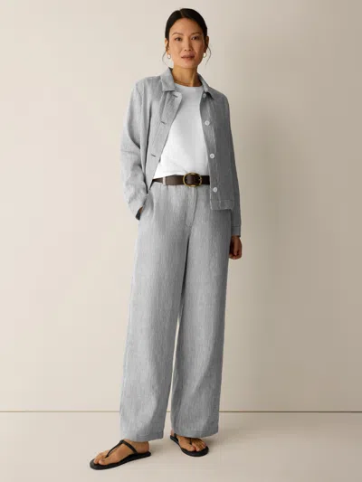 Eileen Fisher Striped Linen Sheen Full-length Trouser In Gray