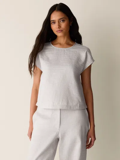 Eileen Fisher Striped Linen Sheen Square Top In White