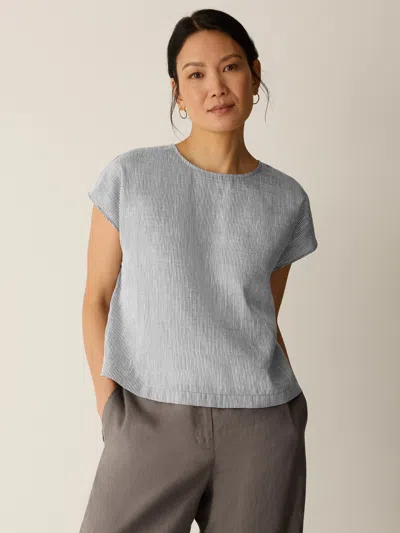 Eileen Fisher Striped Linen Sheen Square Top In Gray