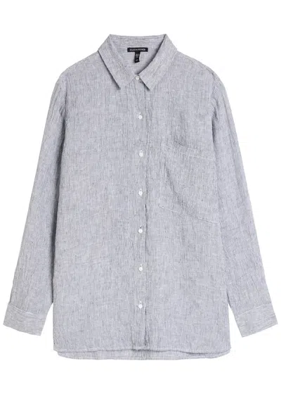 Eileen Fisher Striped Linen Shirt In Blue
