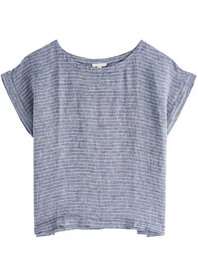 Eileen Fisher Striped Linen T-shirt In Blue