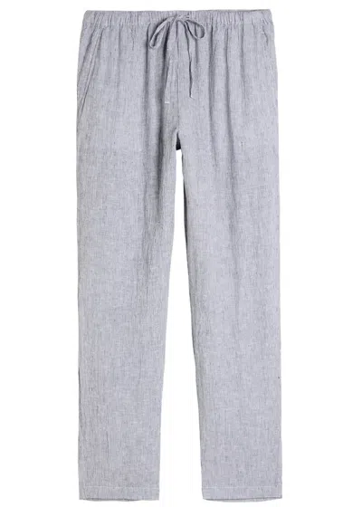 Eileen Fisher Striped Linen Trousers In Blue